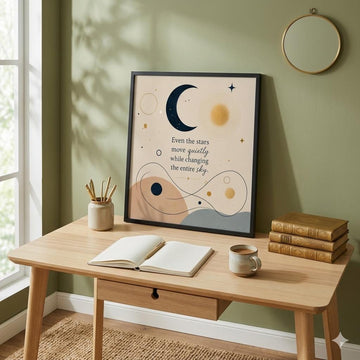 Inspirational Printable Wall Art, Moon and Stars Quote Print, Minimalist Boho Cosmic Decor, Neutral Modern Digital Download