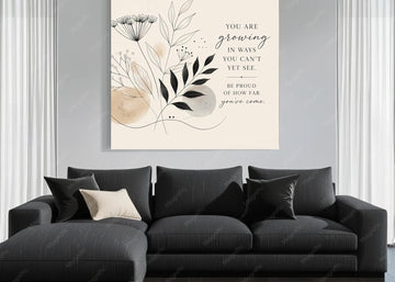 Minimalist Botanical Wall Art Print, Neutral Inspirational Quote Poster, Black and Beige Floral Printable Art,  Digital Download