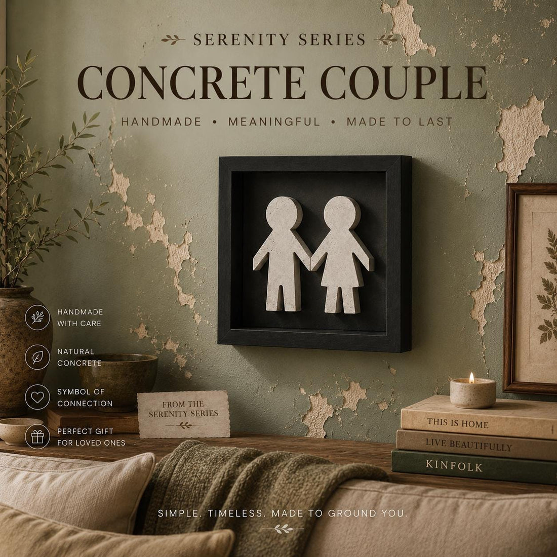 Concrete Couple Wall Art | Minimalist Shadow Box Sculpture | Modern Farmhouse Decor | Handcrafted Cement Art | Wedding Gift | Anniversary Gi