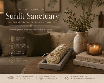 Sunlit Sanctuary Scent Stones  Concrete Aroma Diffusers with Tray, Sunflower Essential Oil Stones, Reusable Home Fragrance Decor, Serenity