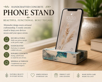 Concrete Phone Stand iPhone Dock Tablet Holder Handmade Desk Organizer Kitchen Recipe Stand Bedside Charging Dock Office Decor Gift