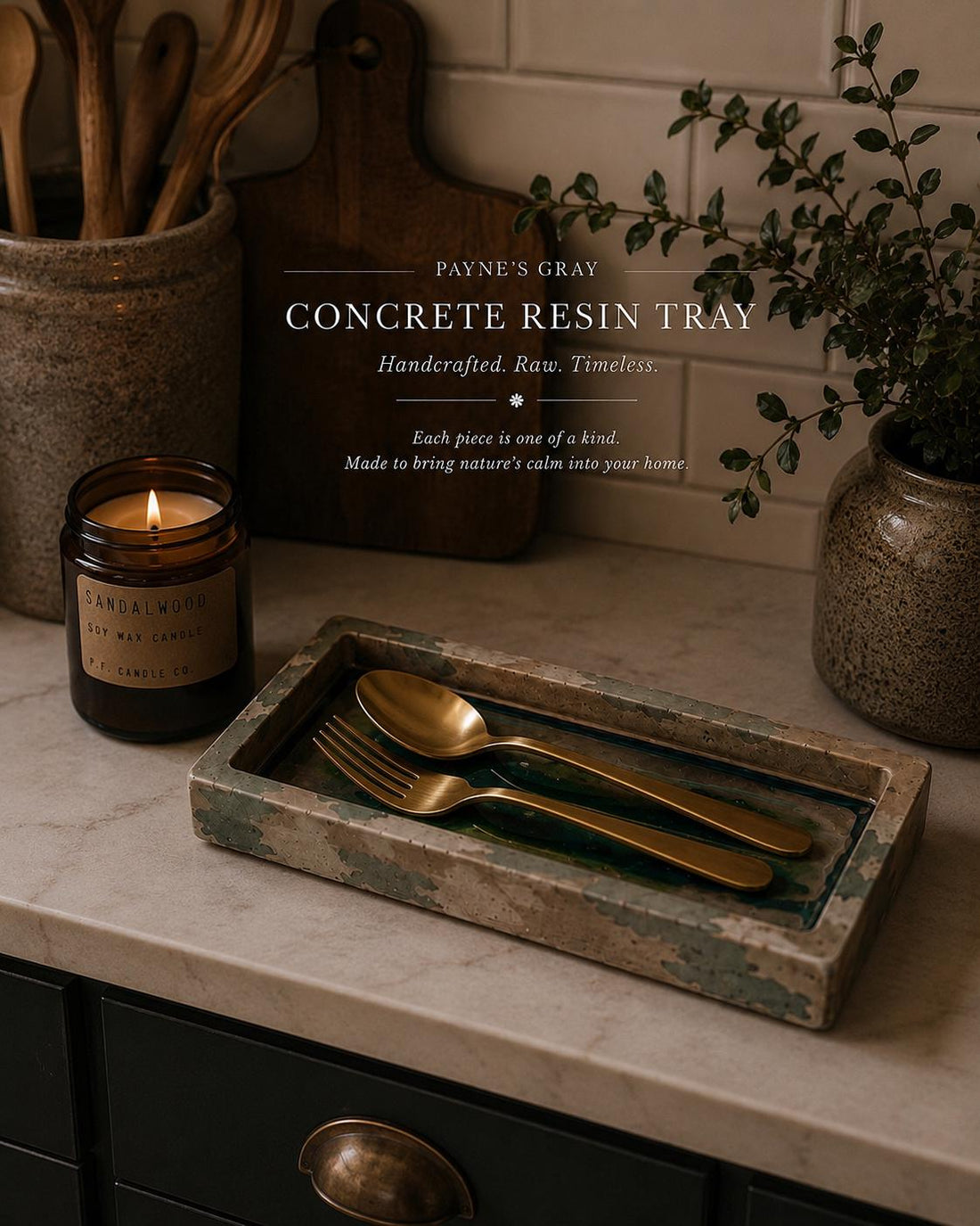 Paynes Gray Concrete Resin Tray | Handmade Catchall Tray | Modern Wabi Sabi Home Decor