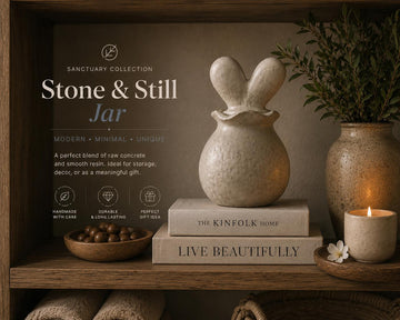 Stone and Still Jar Handmade Concrete Resin Apothecary Jar Bathroom Counter Decor Spa Storage Canister Modern Farmhouse Organizer Sculptural
