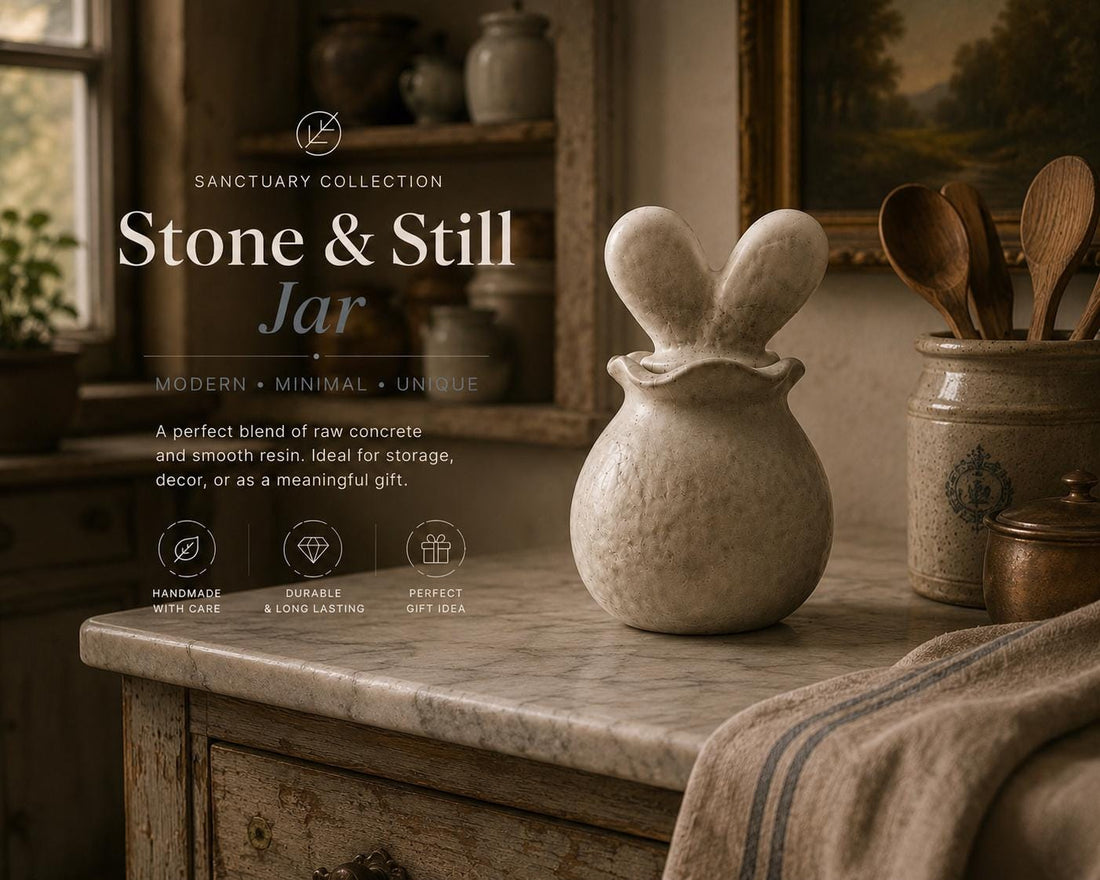Stone and Still Jar Handmade Concrete Resin Apothecary Jar Bathroom Counter Decor Spa Storage Canister Modern Farmhouse Organizer Sculptural