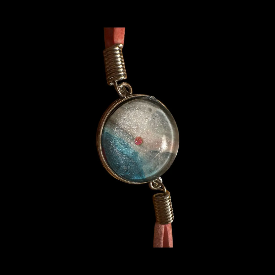 Handmade Ocean Sky Bracelet Blue Red Pink, Resin Art Jewelry, Adjustable Fabric Wrap, Eco-Friendly Accessory Unique Gift for Her Cat Collar