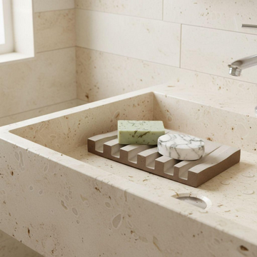 Food Safe Sealed Concrete Soap Dish, Ridged Drainage Tray, Modern Minimalist Bathroom Organizer, Handmade Cement Soap Holder, Eco Friendly